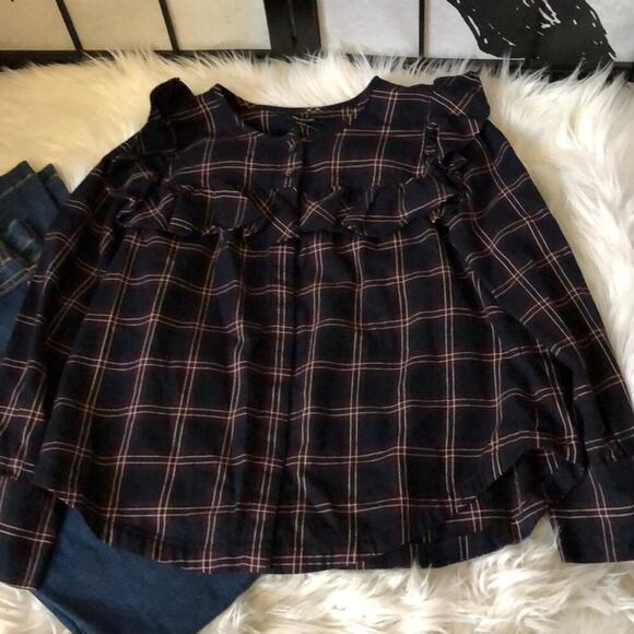 Madewell Berkshire Plaid Ruffle Yoke Top - Picture 3 of 8
